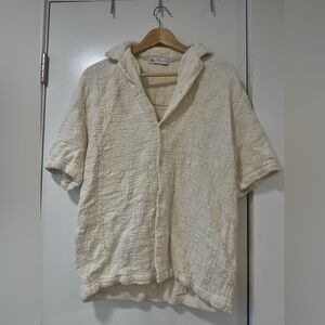 Zara Off-White Textured Knit Shirt